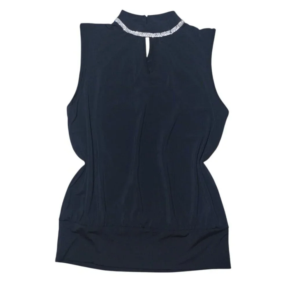 Adrienne Vittadini Sleeveless Black Top With Embellished Collar, Size S, NWT.